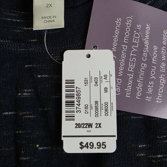 CJ Banks Navy Relaxed Restyled Tee Top 2X NWT - Picture 5 of 7